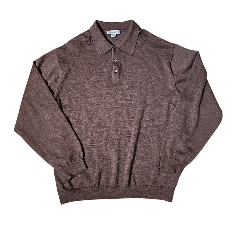 Linea Uomo Sweater Polo Mens 3XLT Brown Merino Wool Blend Casual Collar Pullover
